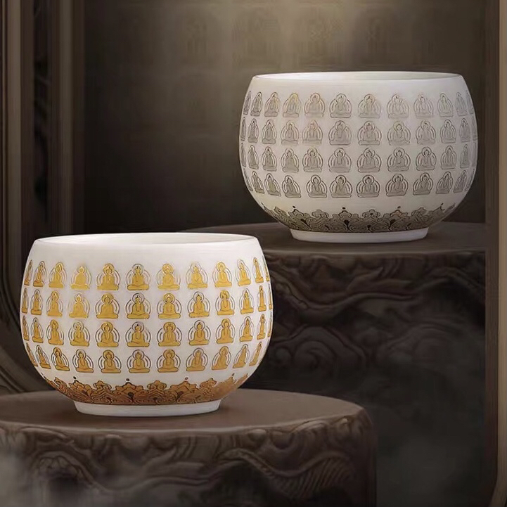 苏巧龙老师万佛杯新款品茗杯家用大号主人杯白瓷手工高档手绘