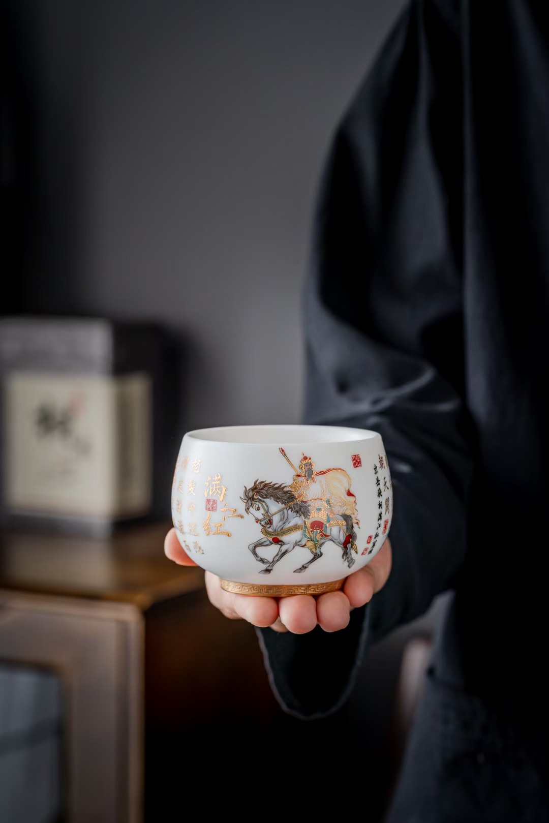 满江红羊脂玉素烧主人杯高端上档次礼盒装