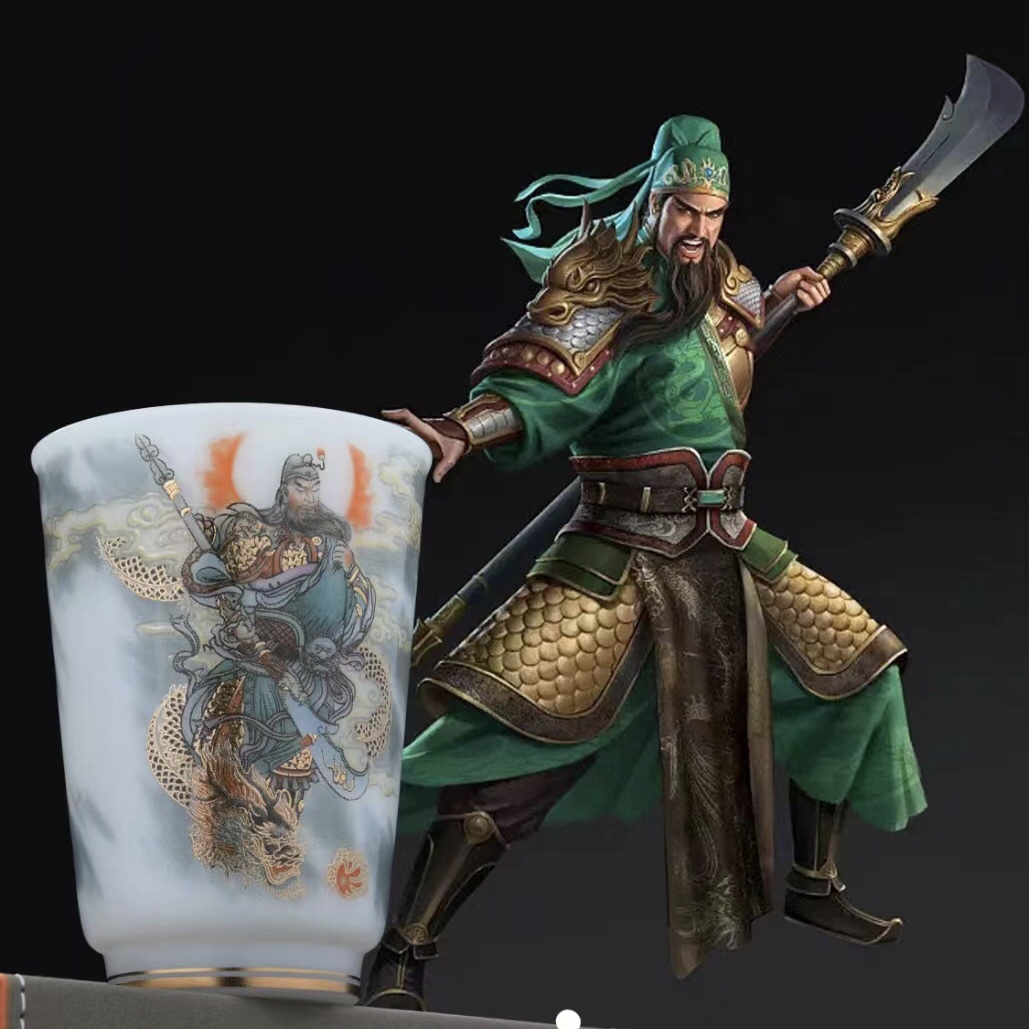 中式创意郭志保手作陶瓷羊脂玉瓷《武圣关羽》家用主人杯品茗杯