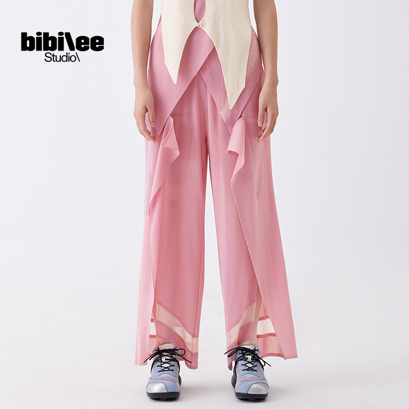 【BIBILEE STUDIO设计师品牌】24新款不规则荷叶边开衩长裤BBL404