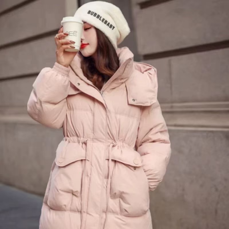 新款羽绒服女修身显瘦连帽保暖中长款白鸭绒外套