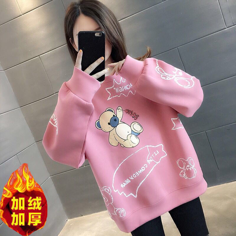 2023新款韩版洋气宽松女士小熊无帽卫衣女外套ins潮长袖上衣外套Y