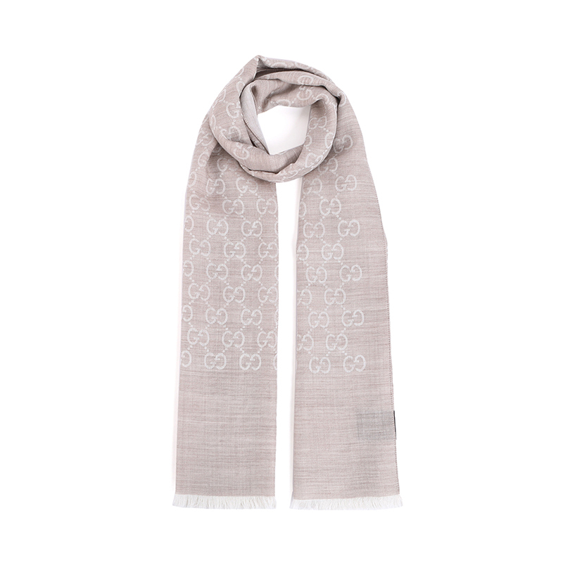 【香港发货】GUCCI 古驰双面织花绒线围巾 浅卡其色 165904-3G646