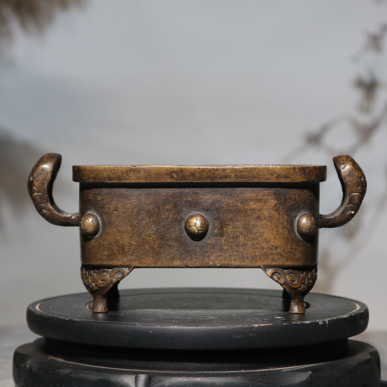 精品收藏级铜制双耳香炉包浆铜器玄关茶室茶台书房摆件观赏老物件