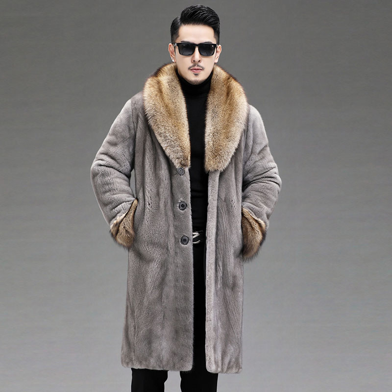 貂皮大衣男士整貂中长款渔貂青果领水貂皮草外套时尚休闲保暖潮流