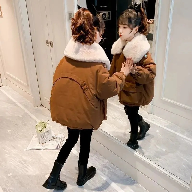 女童新款棉衣洋气冬装小女孩中大童韩版棉服女宝宝加绒加厚派克服