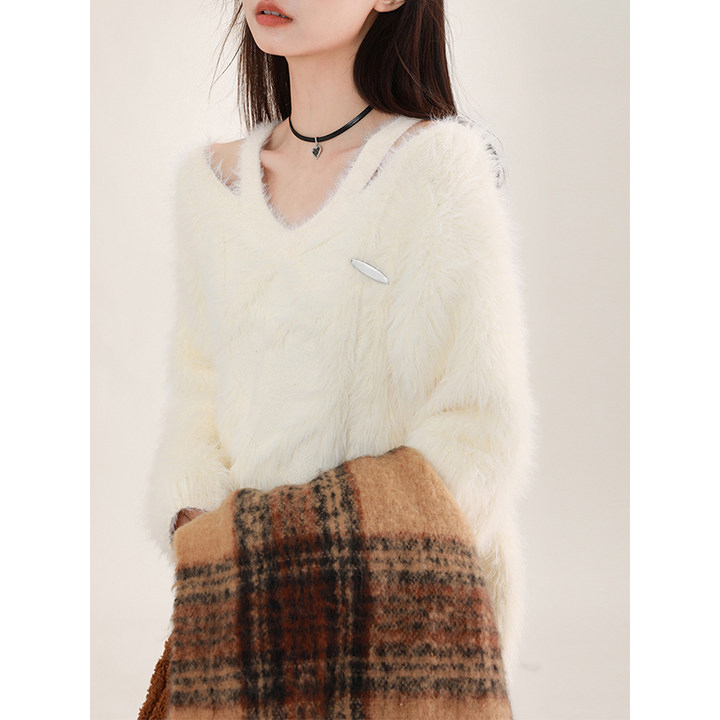 大sim小sim 【软糯糯】奶呼呼设计感V领针织毛衣女秋冬保暖上衣0316