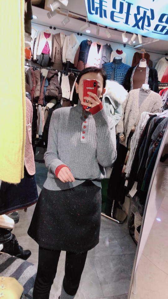 高领毛针织衫衬衫打底衫开衫翻领