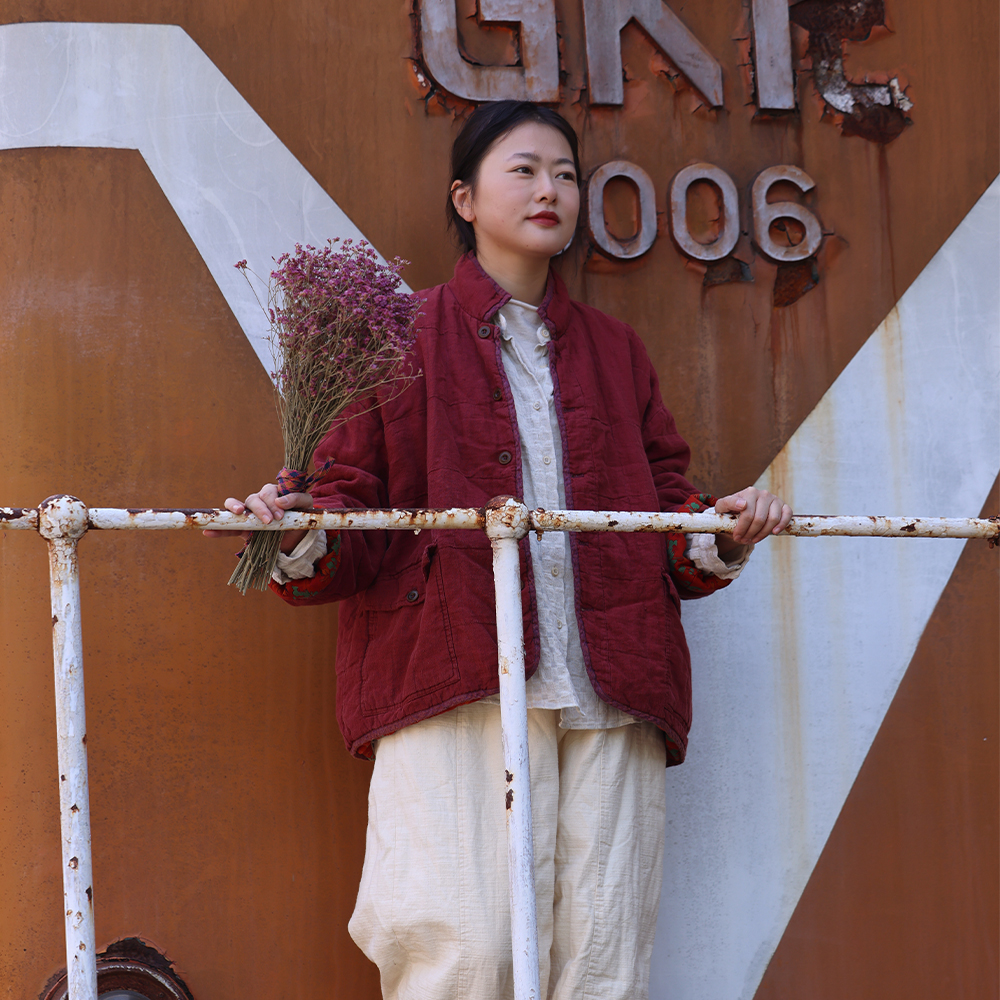 衣路走来原创设计百搭亚麻做旧棉衣 37974