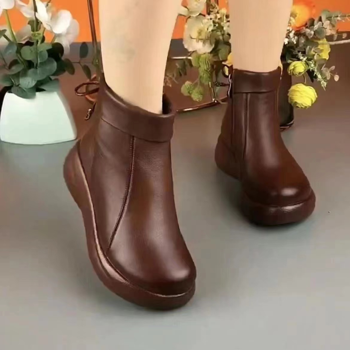 棉鞋冬季加绒保暖新款棉靴圆头松糕厚底百搭短靴妈妈加厚秋冬舒适