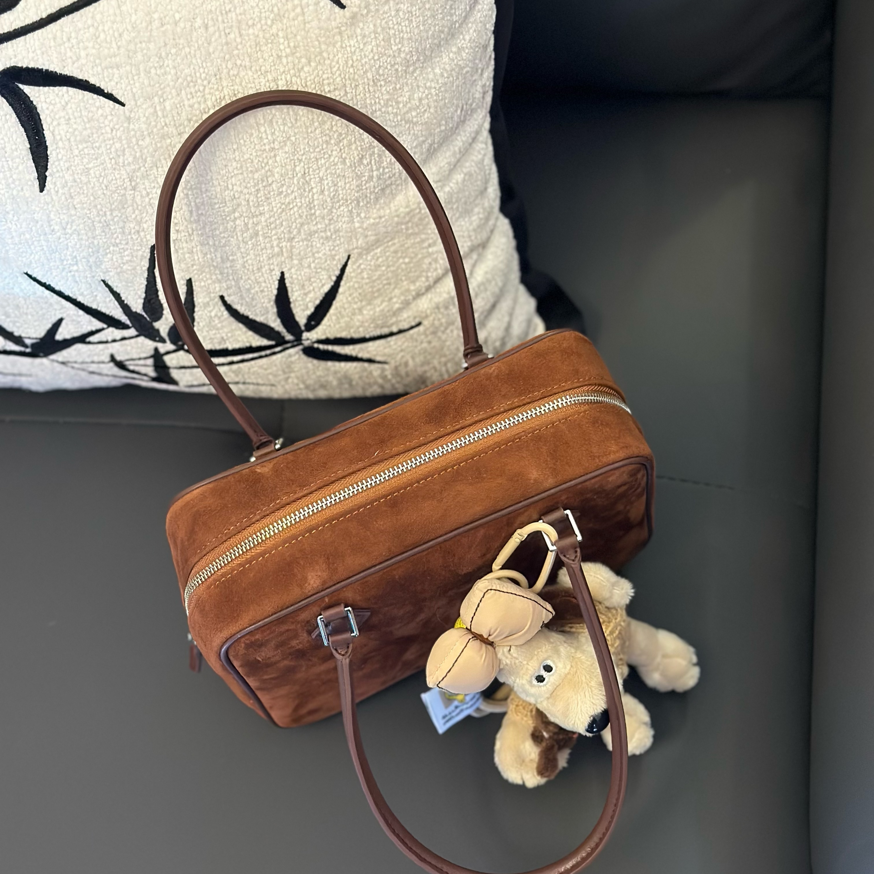 羽毛包高级感复古磨砂皮休闲棕色个性真皮腋下女士手提小方包