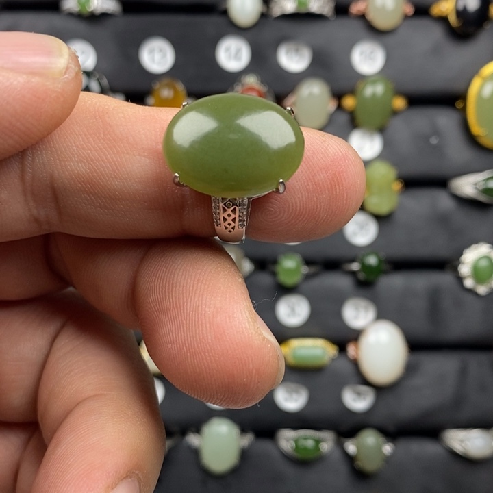 和田玉（青白玉）戒指银S925镶嵌