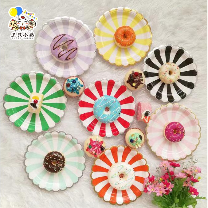 跨境一次性派对餐具彩色生日聚会纸餐盘批发烫金盘现货 厂家直供