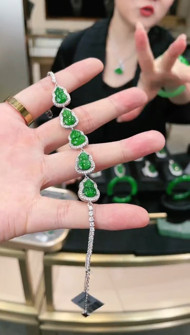 【闪购商品】翡翠手链银S925镶嵌60187天然翡翠A货手链多样性发