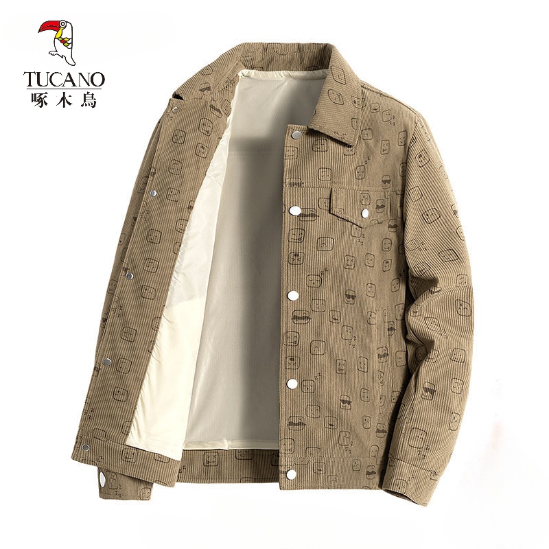 啄木鸟翻领夹克外套男士秋冬季2023新款潮流百搭加棉加厚潮男装