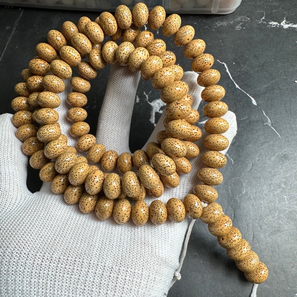 鸡油黄12.5mm+厚约9mm算盘珠114颗星月菩提子-29