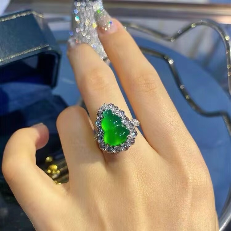 冰阳绿开口可调节葫芦玉石戒指