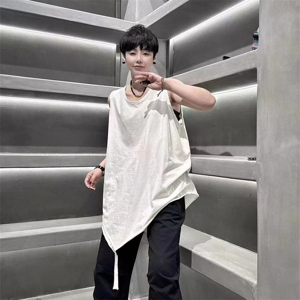 欧洲站百搭新款宽松时尚破洞白色背心女宽松显瘦无袖吊带打底衫潮