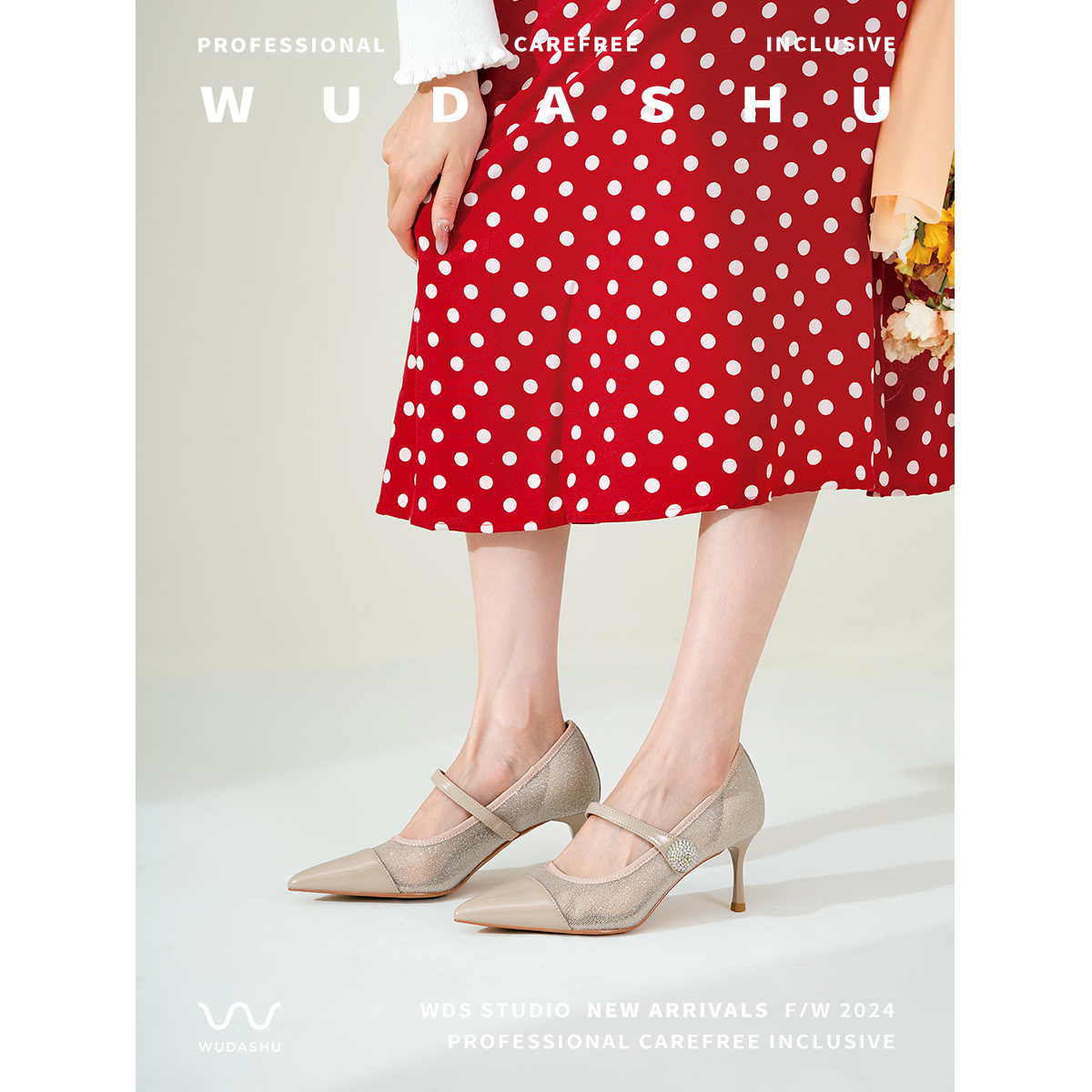 2024吴大叔新款精致透气一字带时尚高级质感百搭浅口高跟鞋10-392