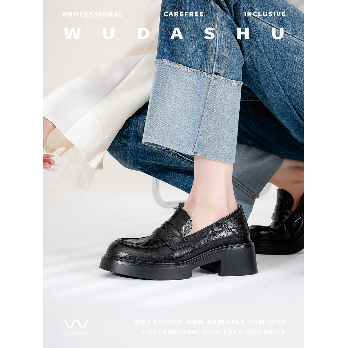 穿高跟鞋的吴大叔新款百搭圆头乐福鞋松糕鞋软底豆豆鞋厚底乐福鞋