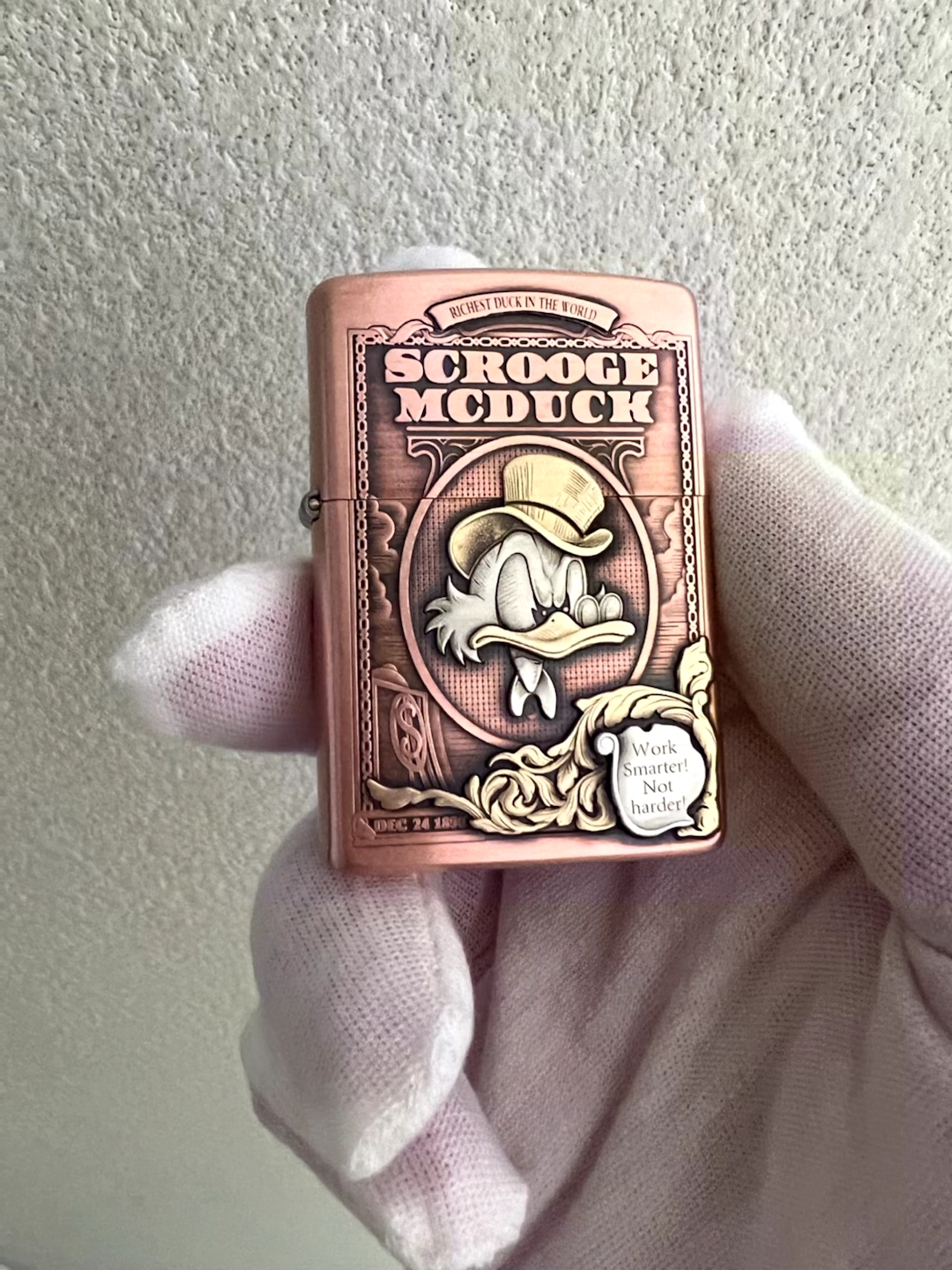 唐老鸭 罗曼布丁紫铜双面雕刻镶嵌防风打火机 男士收藏礼品