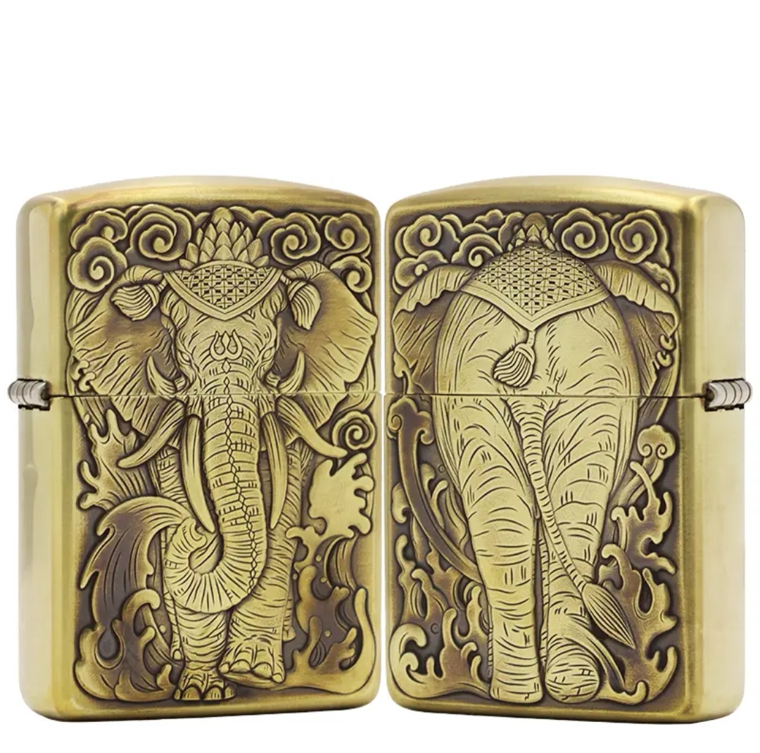 六牙大象 鬼王黄铜双面立体浮雕盔甲防风打火机 男士收藏礼品