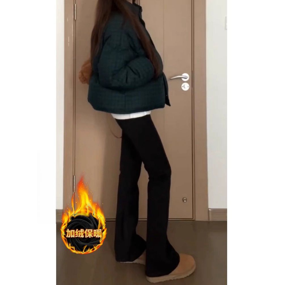 黑色加绒微喇牛仔裤女秋冬新款高腰弹力显瘦高个子拖地马蹄喇叭裤