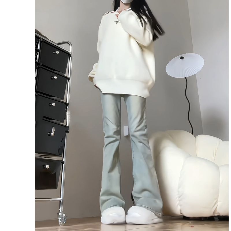 高个子加长高腰喇叭牛仔裤女2024春季新款美式复古显瘦微喇马蹄裤
