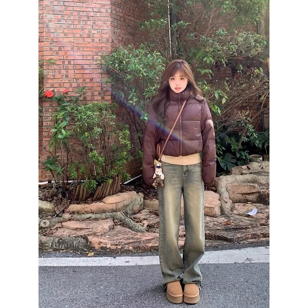 怀旧复古高腰垂感直筒牛仔裤女秋冬新款美式高街显瘦拖地阔腿裤子