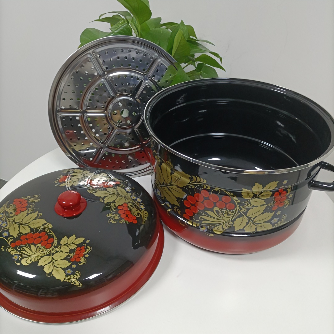 家用加厚搪瓷双层大蒸锅汤锅炖锅蒸笼米缸大药锅蒸煮两用