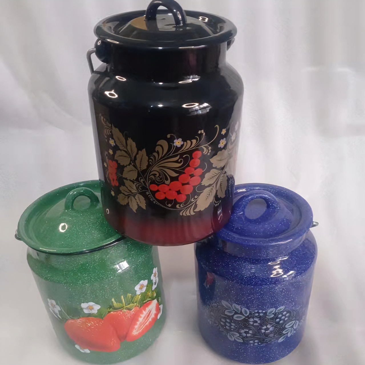 搪瓷厨具；俄罗斯加厚搪瓷油壶陶瓷手工蓝色可爱复古创意旅行彩色