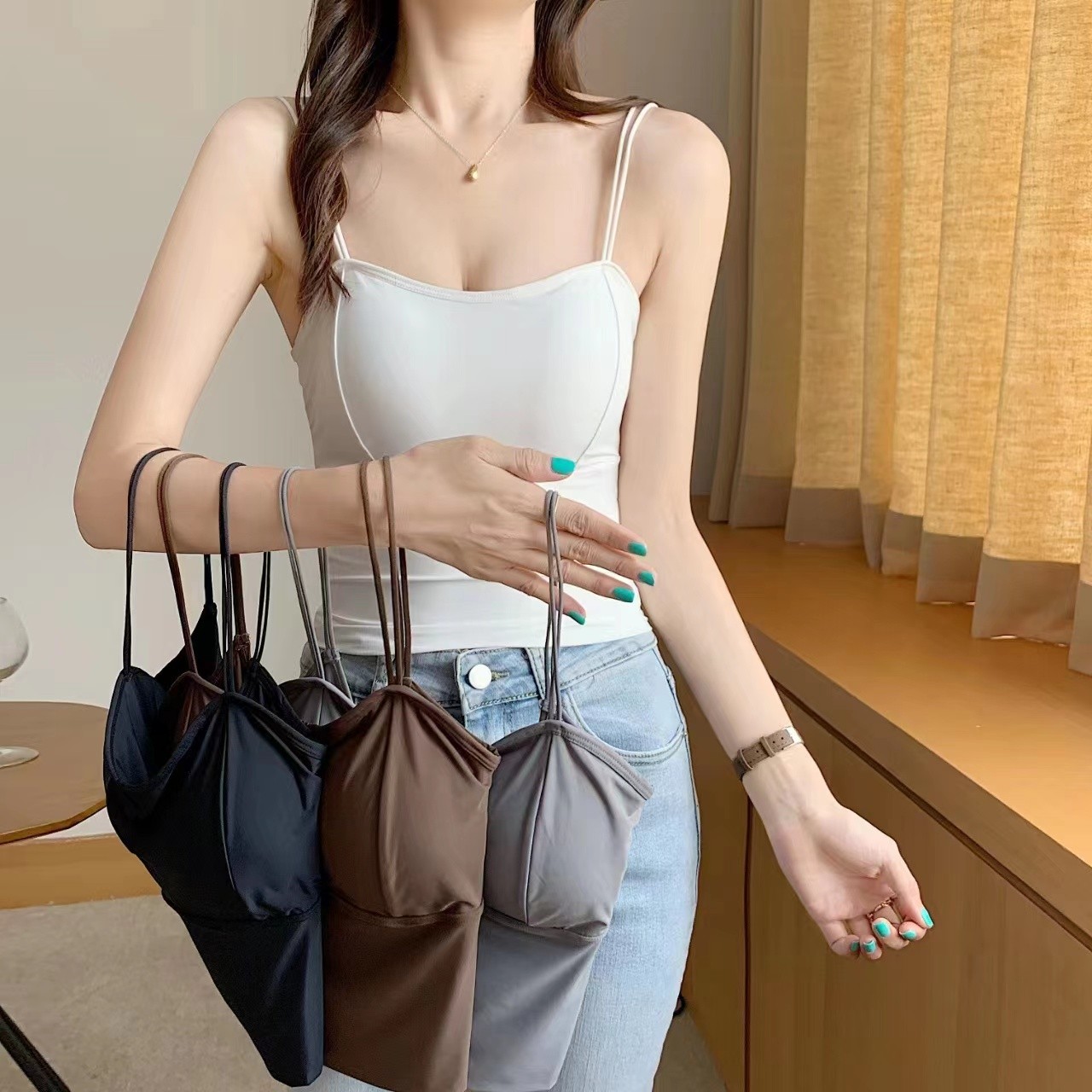 夏季新款冰丝大U无痕美背抹胸内衣防走光可外穿细肩带吊带小背心