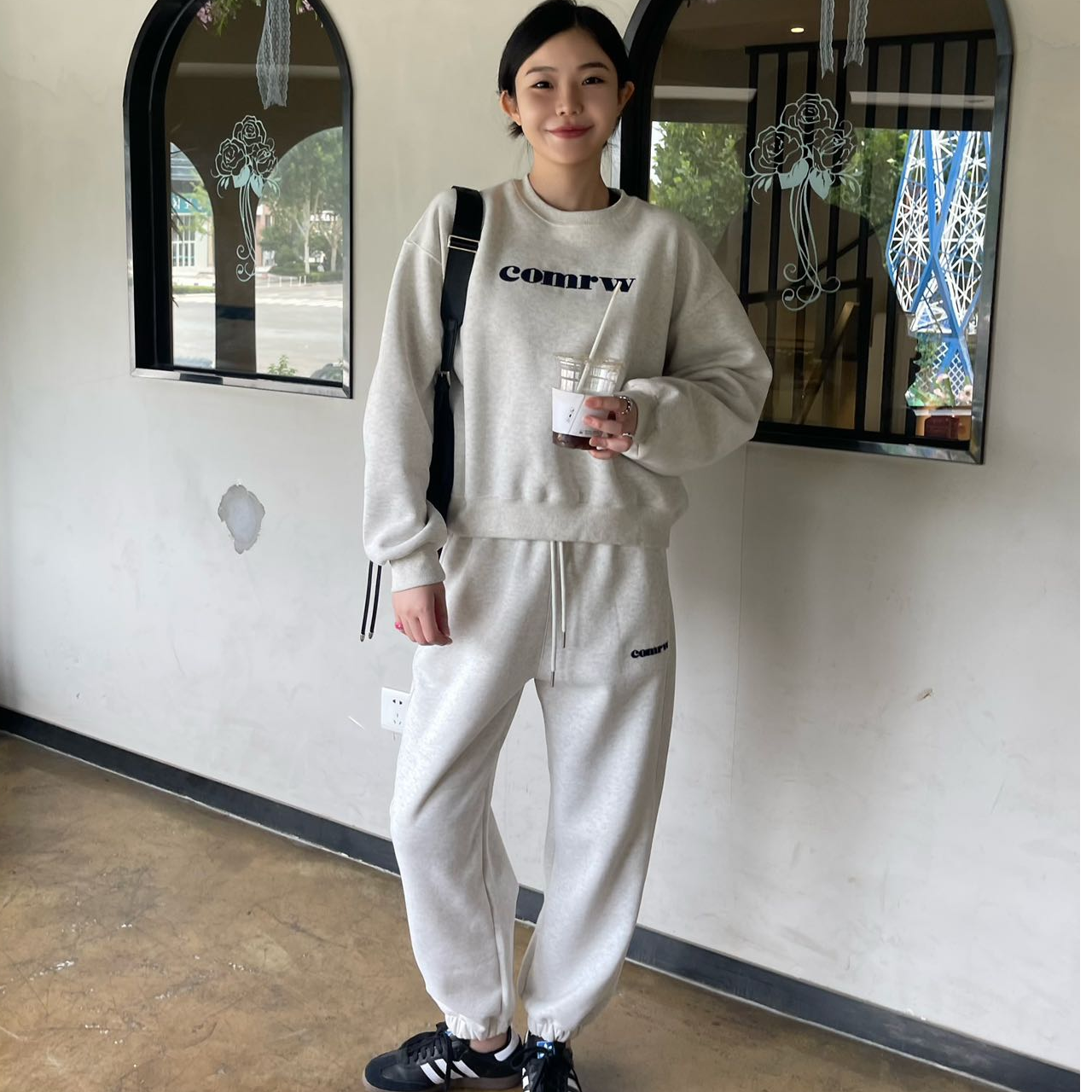 【牙刷绣套装】ins极简风女士显瘦百搭字母圆领卫衣卫裤套装2001