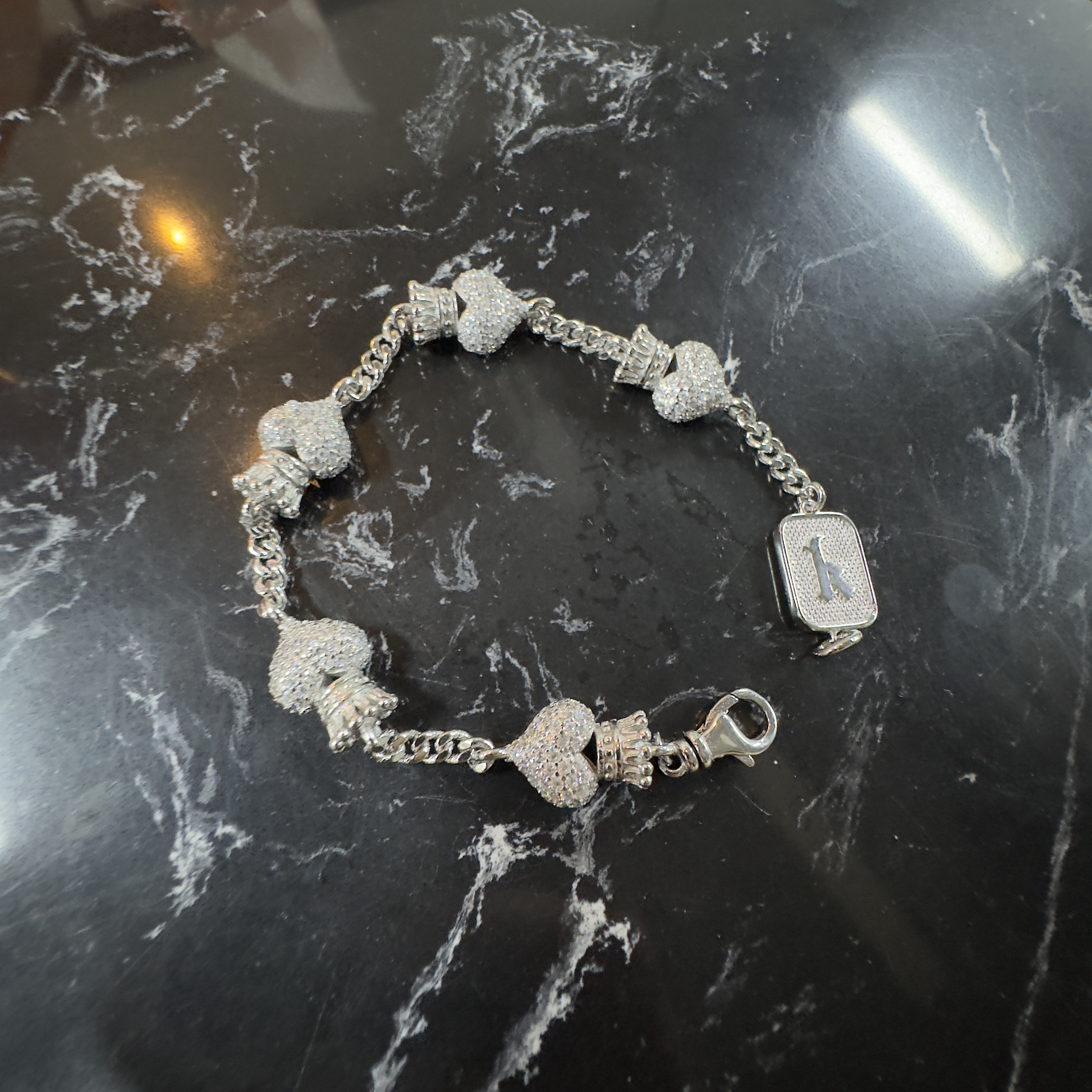 合金手链 【kb宝宝全爱心满锆手链】国潮风发字嘻哈潮人街头网红