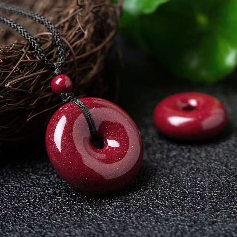 含辰砂工艺品(朱砂）紫金款 光面平安扣吊坠/毛衣链 百搭款