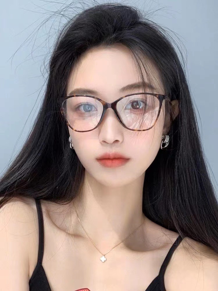 猫眼百搭近视眼镜框可配度数女防蓝光圆脸超轻护眼韩版黑框眼镜潮