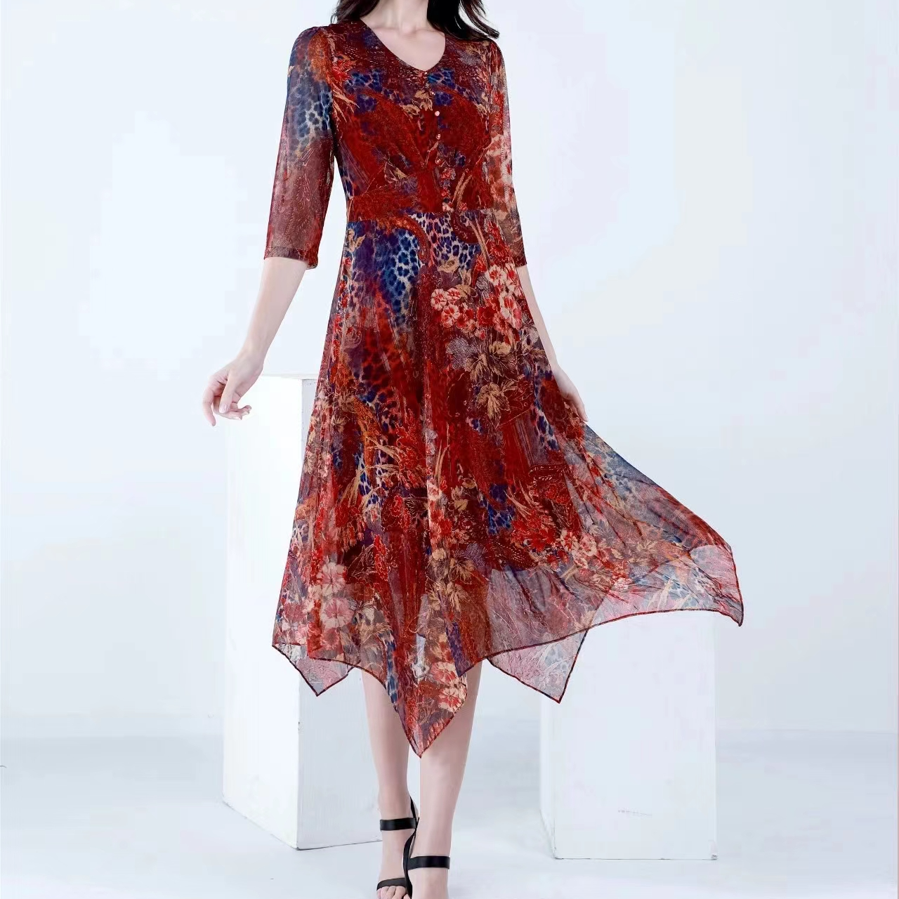 【二姐潮牌】品牌 台湾纱 连衣裙 33062