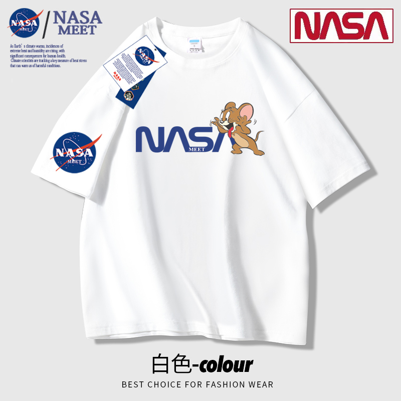 NASA官方联名短袖T恤女2023夏季新款ins男潮牌闺蜜装情侣重磅纯棉