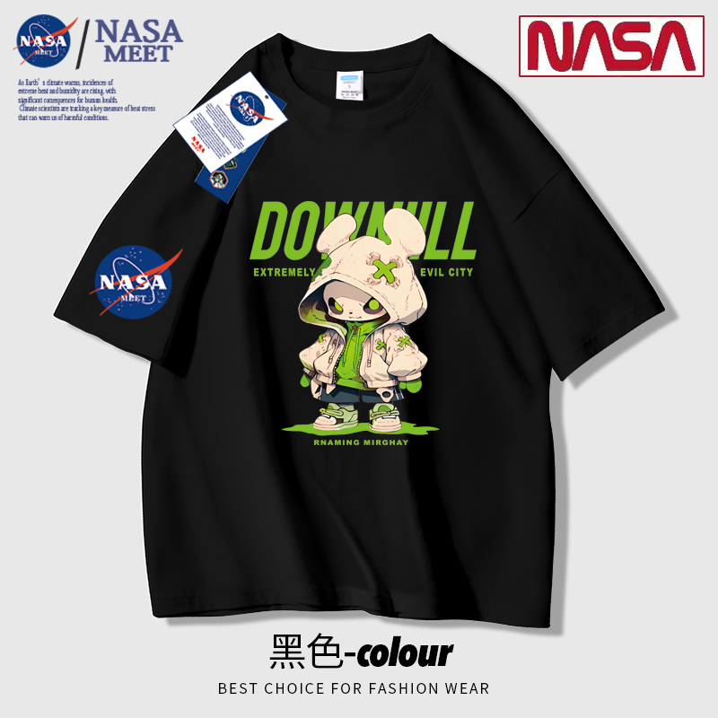 NASA官方欧洲站夏季新T恤男欧货潮牌t恤网红修身墨镜小熊印花上衣