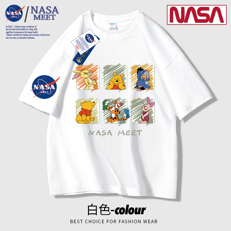 NASA MEET联名款2023新款纯棉t恤男女同款宽松圆领半袖夏季情侣装