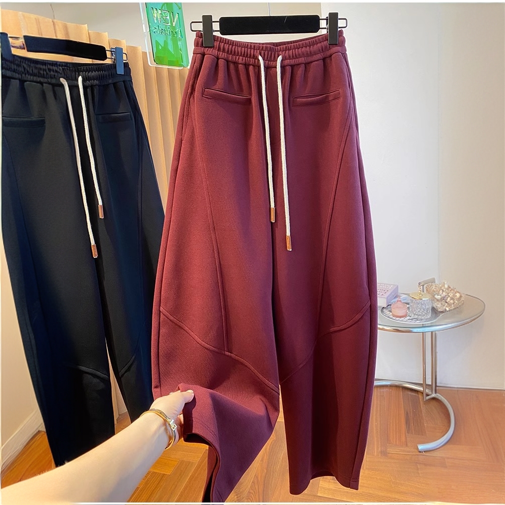 2025新款安可拉红香蕉裤女秋冬宽松休闲百搭弯刀裤镰刀裤红色裤子