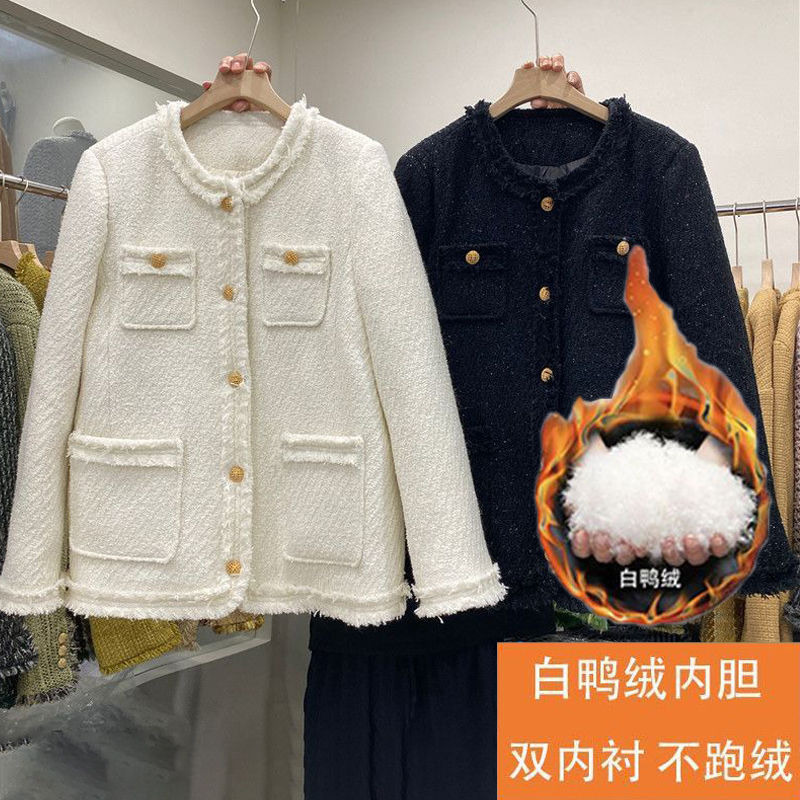冬装新品内胆白鸭绒小香风羽绒服女宽松显瘦保暖单排扣中长款外套