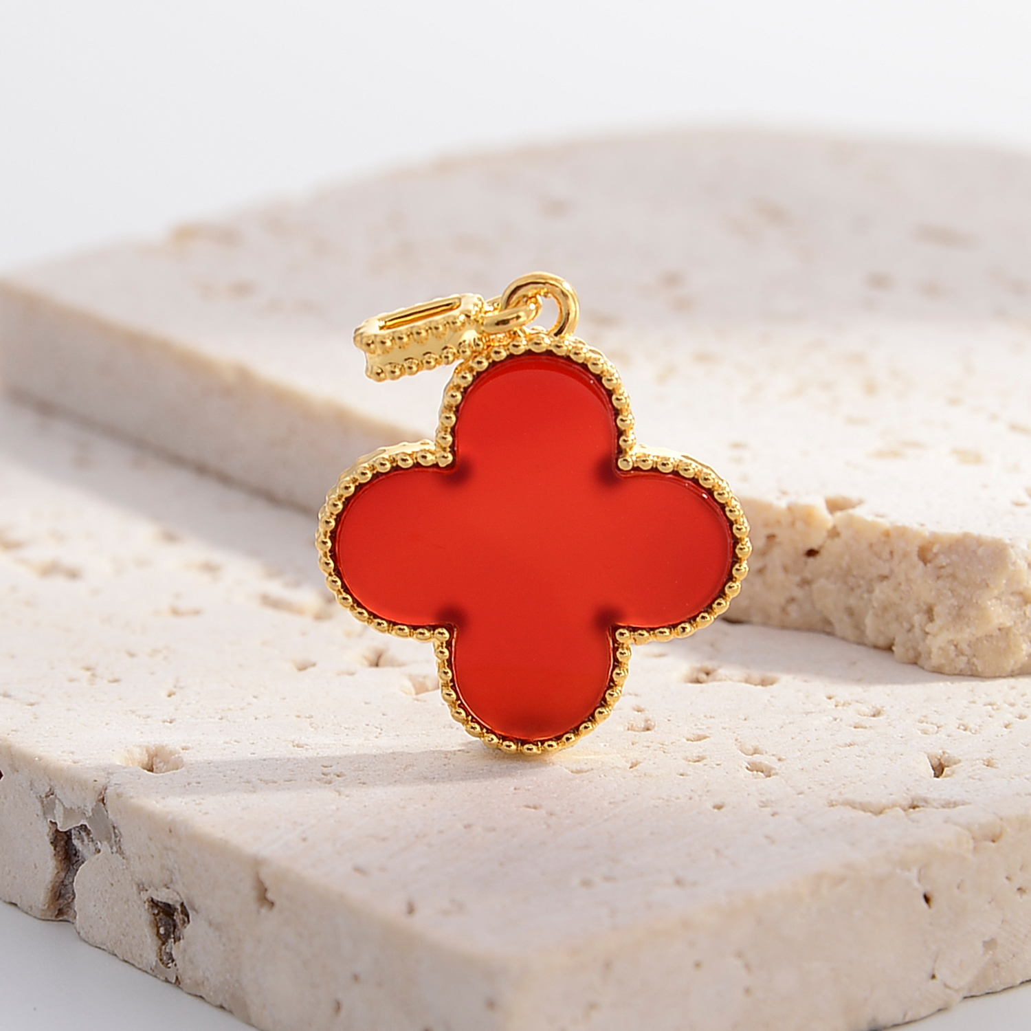 【一兆专属】18K金红玛瑙四叶吊坠20mm （不含链）轻奢时尚红色简约