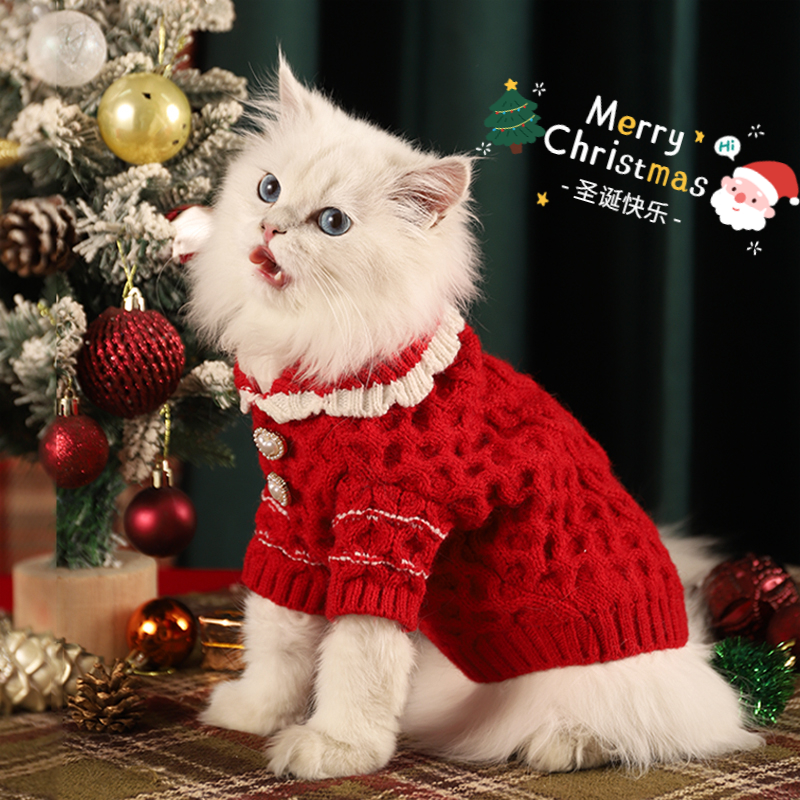 猫咪衣服圣诞防掉毛布偶猫银渐层宠物幼猫秋冬保暖小猫猫冬季毛衣