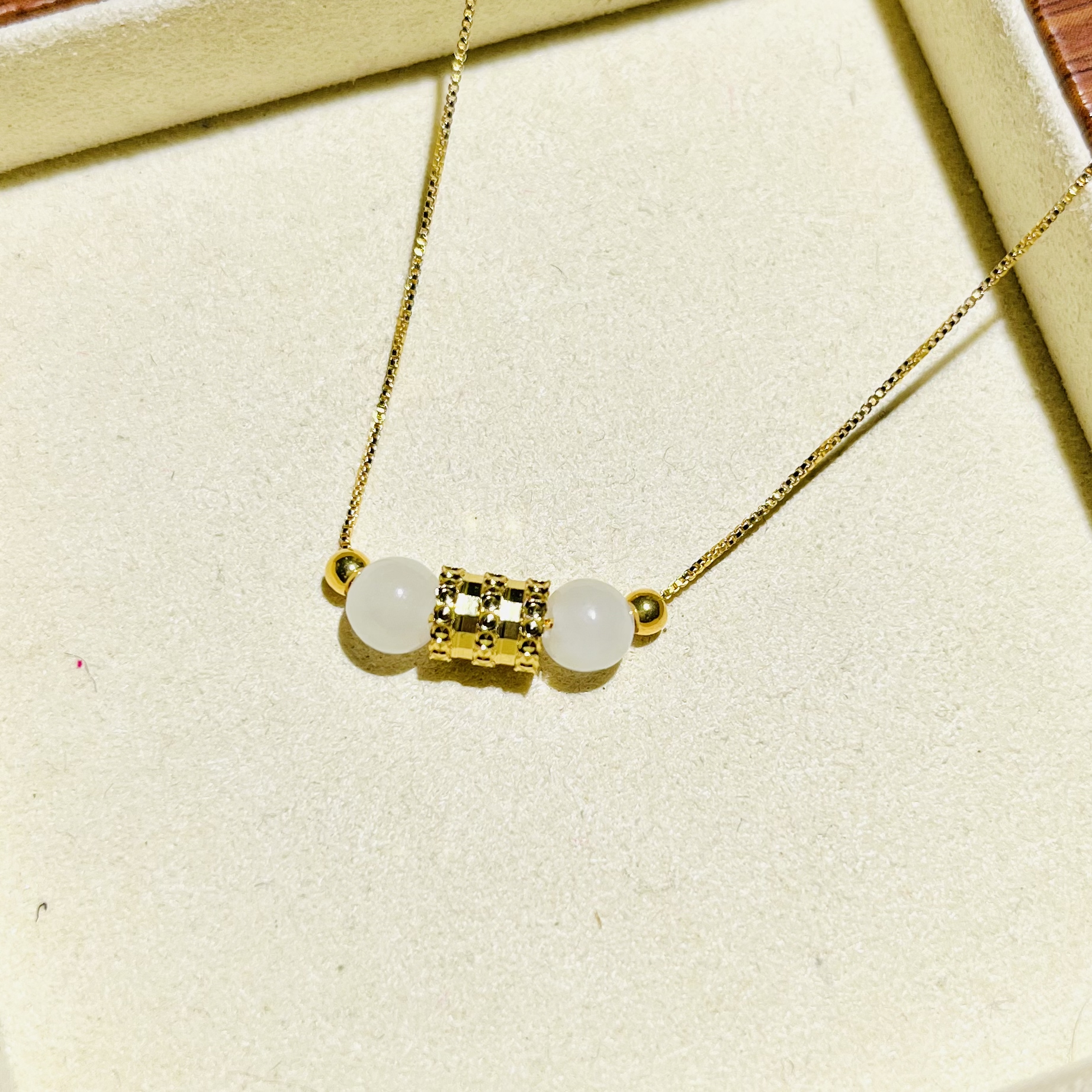 足金999金珠天然和田羊脂白玉小蛮腰吊坠（带证书）