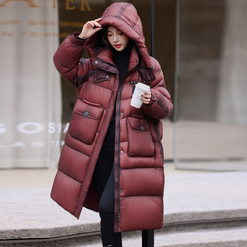 爆款白鹅绒女士中长款冬季新款匈牙利90%鹅绒宽松美式复古外套