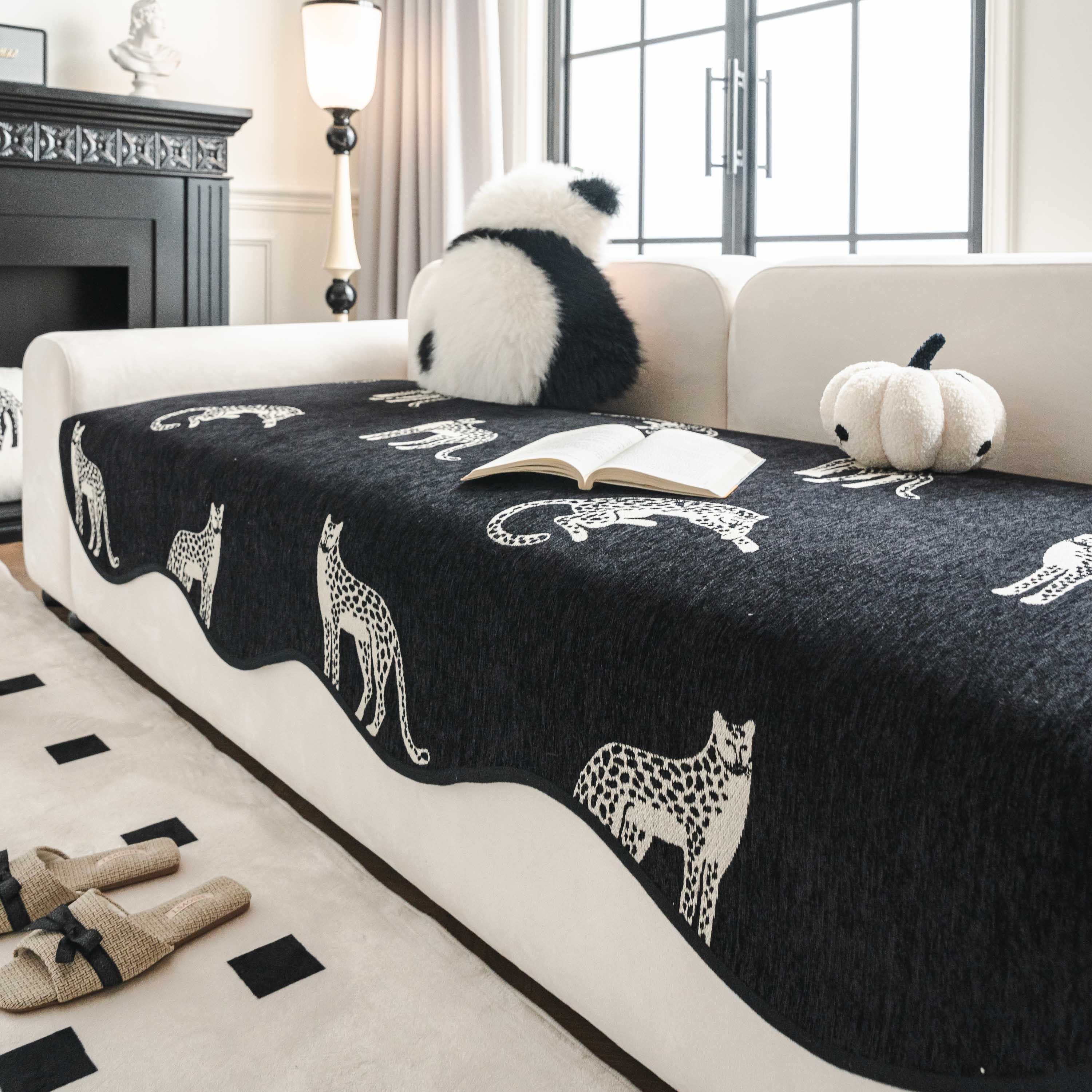 异形猎豹沙发垫轻奢雪尼尔坐垫防滑2024新款直排皮沙发四季通用