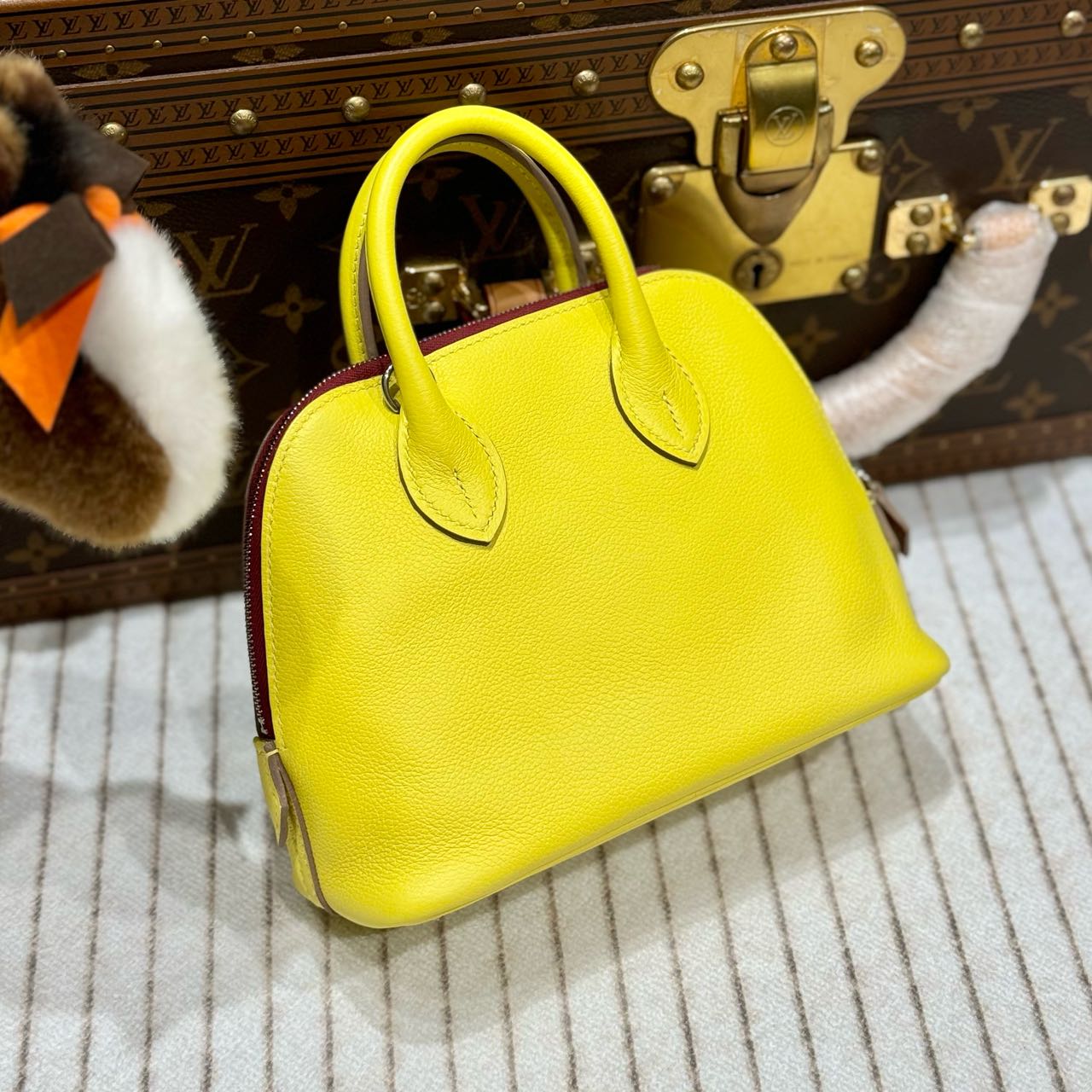 99新 Hermes/爱马仕 lina/b刻/爱马仕柠檬黄mini保龄包