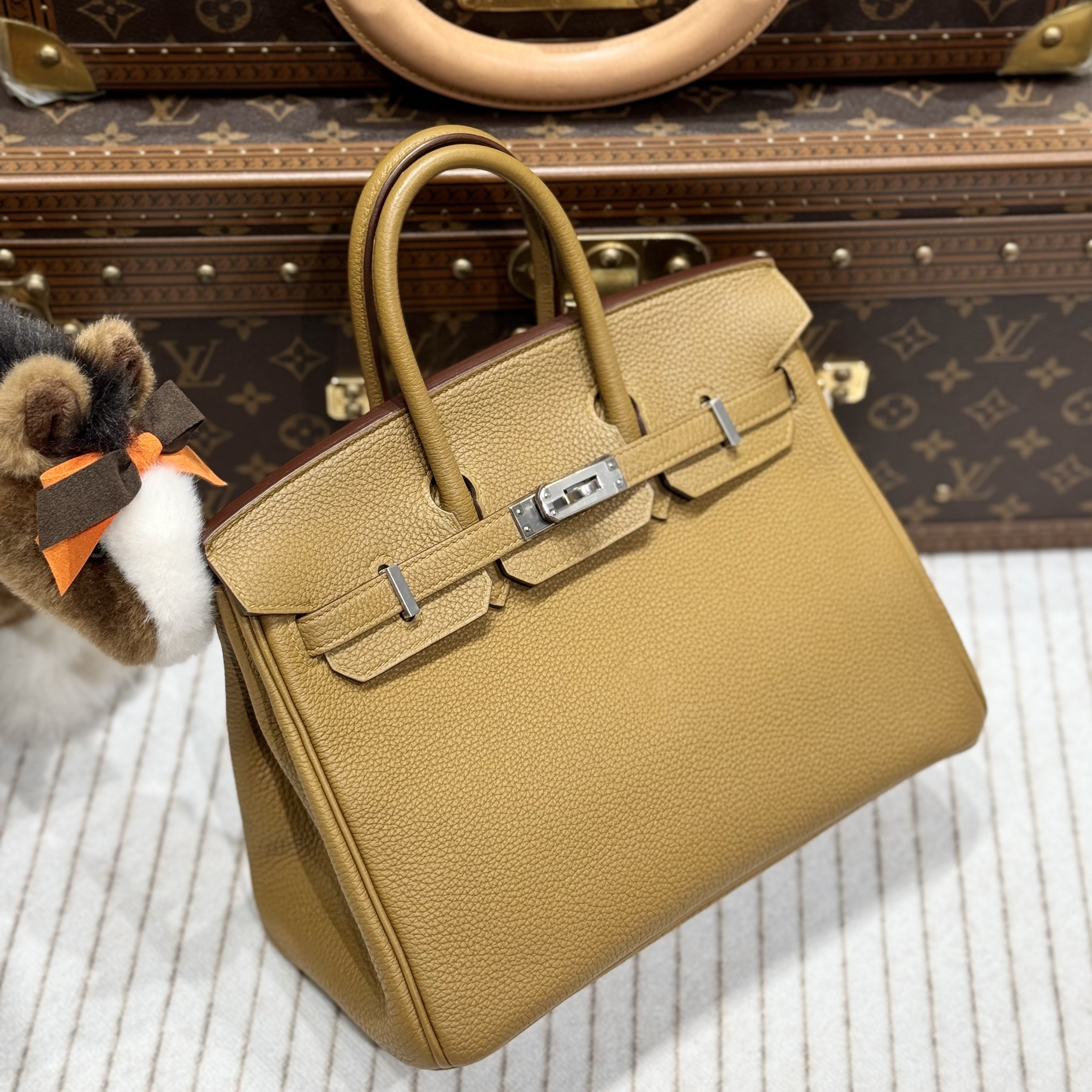 99新 Hermes/爱马仕 贝贝/bk25包古铜金内拼雾霾蓝Z刻