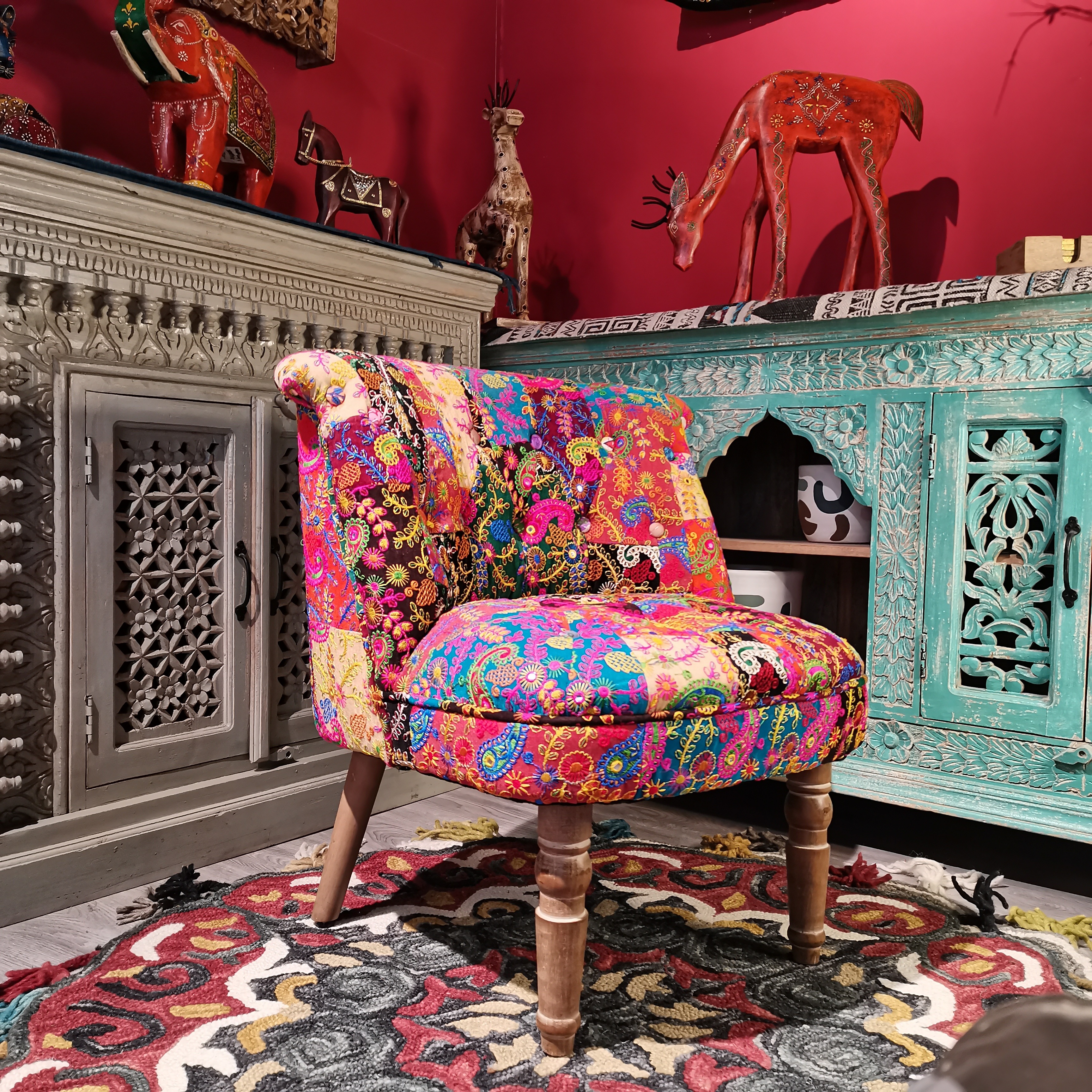 【直播选货】印度进口100棉手工印花拼接民族风单人布艺沙发